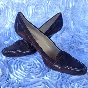 Michael Kors Brown Suede Stitching Loafer Mule Kitten Low Heels Women's Size 7M